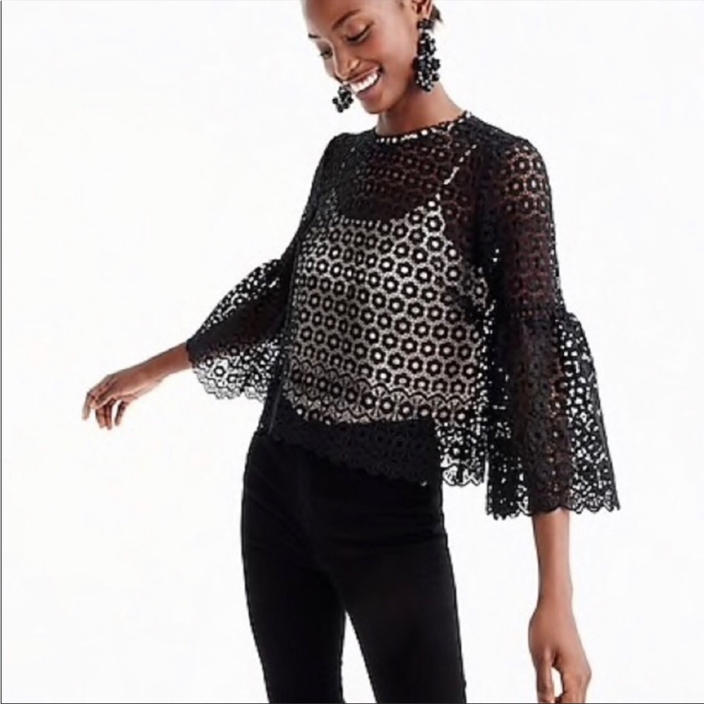 J. Crew bell sleeve cropped Daisy lace top with camisole